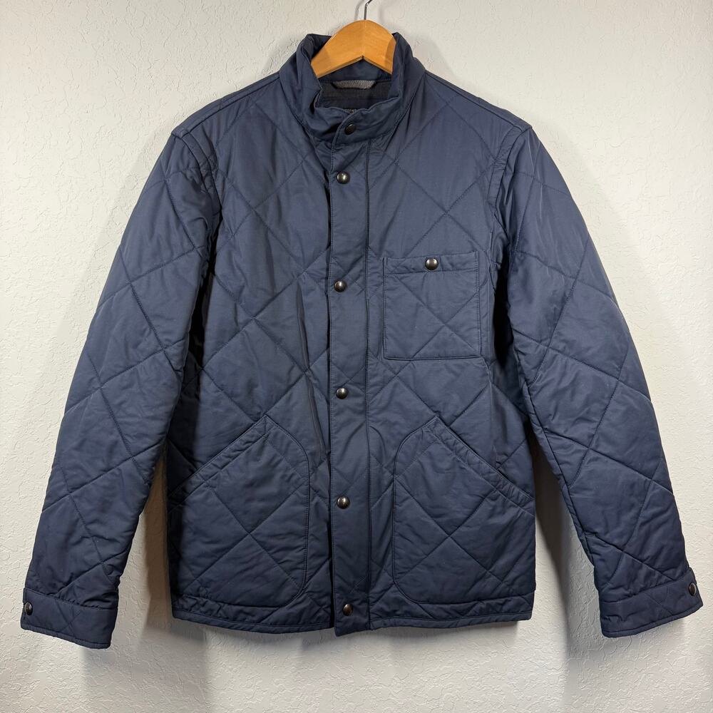 Men’s J.‎ Crew Sussex Quilted Jacket Navy Thermore Full Zip Snap Closure Size S